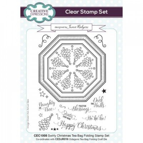 swirly christmas tea bag folding stamp set  - Jamie rodgers clear stamp Collection cec1008